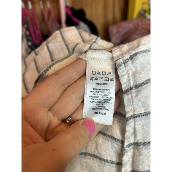 Sigrid Olsen LINEN Button Down Blouse Collared Blue & White Striped Sz L - Picture 9 of 9